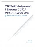 CMY2603 Assignment 1 Semester 2 2023 - DUE 17 August 2023