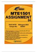 MTE1501 ASSIGNMENT 4 DUE 20AUGUST 2023