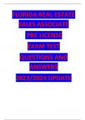 FLORIDA REAL ESTATE  SALES ASSOCIATE PRE LICENSE  EXAM TEST  QUESTIONS AND ANSWERS  2023/2024 UPDATE