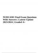 NURS 6501 Final Exam Questions With Answers | Latestr Update 2023/2024 | Graded A+