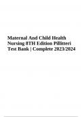 Maternal And Child Health Nursing 8TH Edition Pillitteri Test Bank | Complete 2023/2024