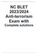 NC BLET 2023/2024  Anti-terrorism Exam with Complete solutions