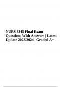 NURS 3345 Final Exam Questions With Answers | Latest Update 2023/2024 | Graded A+