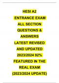 HESI A2ENTRANCEEXAM LATEST UPDATE 2023-2024 WITH COMPLETE SOLUTIONS