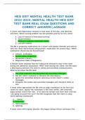 HESI EXIT MENTAL HEALTH TEST BANK 2023-2024 /MENTAL HEALTH HESI EXIT TEST BANK REAL EXAM QUESTIONS AND  CORRECT ANSWERS|AGRADE