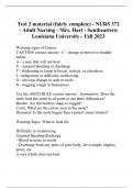 Test 2 material (fairly complete) - NURS 372 - Adult Nursing - Mrs. Hart - Southeastern Louisiana University - Fall 2023