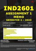 IND2601 ASSIGNMENT 1 MEMO - SEMESTER 2 - 2023 - UNISA - DUE DATE: - 29 AUGUST 2023 (DETAILED MEMO – FULLY REFERENCED – 100% PASS - GUARANTEED)