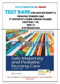 FULLY COMPLETED A+ GRADE  TEST BANK FOR SAFE MATERNITY & PEDIATRIC NURSING CARE  2nd EDITION By LUANNE Linnard-Palmer,  Chapters 1-38,  ISBN-13 978-0803697348
