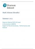 Pearson Edexcel As Level Economics Markscheme June 2023 (8EC0/02 :The UK Economy - Performance and Policies)