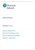 Pearson Edexcel GCE Advanced Subsiduary Level Further Mathematics June Mark Scheme (8FM0 Paper 25:Mechanics 1)