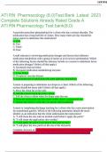 ATI RN Pharmacology (8.0) Test Bank, Latest 2023 Complete Solutions Already Rated Grade A(VERIFIED)