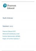 Pearson Edexcel GCE Advanced Subsiduary Level Further Mathematics Markscheme June 2023 (8FM0 Paper 23:Further Statistics 1)