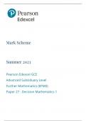PEARSON EDEXCEL GCE SUBSIDUARY LEVEL FURTHER MATHEMATICS MARKSCHEME JUNE 2023 (8FMO Paper:21,26 and 27)