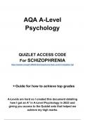 A* Quizlet flashcard access - SCHIZOPHRENIA for AQA A-Level Psychology
