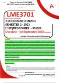 LME3701 ASSIGNMENT 2 MEMO - SEMESTER 2 - 2023 - UNISA - (UNIQUE NUMBER: - 301092 ) HISTORICAL APPROACH (DISTINCTION GUARANTEED) – DUE DATE:- 3 SEPTEMBER 2023 - WITH FOOTNOTES AND A BIBLIOGRAPHY 