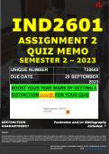 IND2601 ASSIGNMENT 2 QUIZ MEMO - SEMESTER 2 - 2023 - UNISA - DUE DATE: - 29 SEPTEMBER 2023 (100% PASS - GUARANTEED)