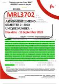MRL3702 ASSIGNMENT 2 MEMO - SEMESTER 2 - 2023 - UNISA - (UNIQUE NUMBER: - ) (DISTINCTION GUARANTEED) – DUE DATE:- 13 SEPTEMBER 2023