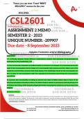 CSL2601 ASSIGNMENT 2 MEMO - SEMESTER 2 - 2023 - UNISA - (UNIQUE NUMBER: - 209907 ) (DISTINCTION GUARANTEED) – DUE DATE:- 8 SEPTEMBER 2023