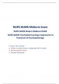 NURS 6630 Midterm Week 6 Exam (Latest  Version 3 ) / NURS 6630N Midterm Exam/ NURS-6630N:Psychopharmacologic Approaches to Treatment of Psychopathology, Walden University