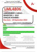LML4806 ASSIGNMENT 2 MEMO - SEMESTER 2 - 2023 - UNISA - (UNIQUE NUMBER: -  ) (DISTINCTION GUARANTEED) – DUE DATE:- 20 SEPTEMBER 2023