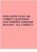 NEHA REHS EXAM /200 CORRECT QUESTIONS AND VERIFIED ANSWERS 2023/2024 / ALL CORRECT.