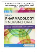 Test Bank for Lehne's Pharmacology for Nursing Care 10th Edition | All Chapters Covered | Latest Edition | 2023-2024