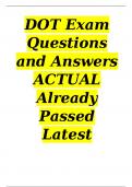 DOT Exam Questions and Answers ACTUAL Already Passed Latest Update 2023/2024