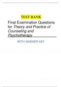 TEST BANK Final Examination Questions for Theory and Practice of Counseling and Psychotherapy   WITH ANSWER KEY