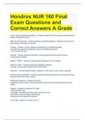 Hondros NUR 160 Final Exam Questions and Correct Answers A Grade 