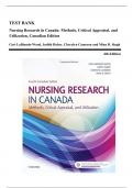 Test Bank - Nursing Research in Canada: Methods, Critical Appraisal, and Utilization, 4th Edition (LoBiondo-Wood, 2018), Chapter 1-20 | All Chapters