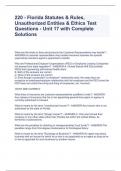 220 - Florida Statutes & Rules, Unauthorized Entities & Ethics Test Questions - Unit 17 with Complete Solutions