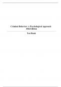 Criminal Behavior A Psychological Approach 10th edition test bank complete with answers A+ grade.