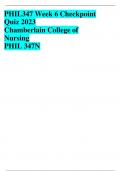 PHIL347 Week 6 Checkpoint Quiz 2023 Chamberlain College of Nursing PHIL 347N