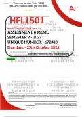 HFL1501 ASSIGNMENT 6 MEMO - SEMESTER 2 - 2023 - UNISA - (UNIQUE NUMBER: - 672410) (DISTINCTION GUARANTEED) – DUE DATE:- 25 OCTOBER 2023