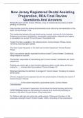 New Jersey Registered Dental Assisting Preparation, RDA Final Review Questions And Answers