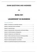 BUSA 501 - Leadership in Business Exam Questions and Answers for Post Graduate Students 