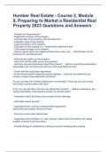 Humber Real Estate - Course 2, Module 9, Preparing to Market a Residential Real Property 2023 Questions and Answers