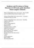 Incidence and Prevalence of Sleep Disorders CCSH study guide Questions With Complete Solutions
