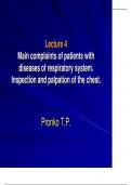 Main complaints of patients with  diseases of respiratory system.  Inspection and palpation of the chest. 