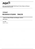 AQA A-LEVEL RELIGIOUS STUDIES Paper 1 and Paper 2(2A,2B,2C,2D,2E)|Question Paper and Mark Schemes|2023