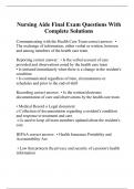 Nursing Aide Final Exam Questions With Complete Solutions