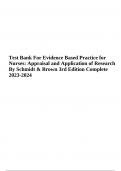 Test Bank For Evidence Based Practice for Nurses, Appraisal and Application of Research By Schmidt & Brown 3rd Edition 2023-2024 COMPLETE VERIFIED GUIDE
