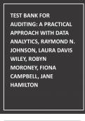 TEST BANK FOR AUDITING A PRACTICAL APPROACH WITH DATA ANALYTICS BY RAYMOND N, JONSON, LAURA DAVIS WITH ALL CHAPTERS 1-15 QUESTIONS AND CORRECT ANSWERS 100% COMPLETE SOLUTION
