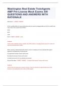 Washington Real Estate TrainAgents  AMP Pre-License Mock Exams 300  QUESTIONS AND ANSWERS WITH  RATIONALE