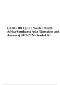 GEOG 101  Week 5 Quiz North Africa/Southwest Asia 2023/2024 Graded A+