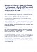 Humber Real Estate  - Course 2, Module 15, Introducing a Residential Agreement of Purchase and Sale Questions & Answers(GRADED A+)
