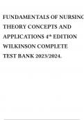 FUNDAMENTALS OF NURSING THEORY CONCEPTS AND APPLICATIONS 4th EDITION WILKINSON COMPLETE TEST BANK 2023/2024.