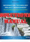 SOLUTIONS MANUAL for Information Technology Project Management. Providing Measurable Organizational Value 5th Edition by Jack Marchewka ISBN 9781118898192, ISBN-13 9781118911013 (Complete 12 Chapters)