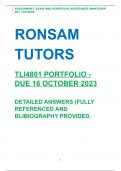 TLI4801 PORTFOLIO ANSWERS- DUE 16 OCTOBER 2023, REFERENCED AND BLIBIOGRAPHY PROVIDED.  DISTINCTION GUARANTEED!!