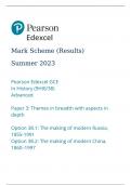   Pearson Edexcel GCE In History (9HI0/38) Advanced  Paper 3: Themes in breadth with aspects in depth  Option 38.1: The making of modern Russia, 1855-1991 Option 38.2: The making of modern China, 1860–1997   Mark Scheme (Results) Summer 2023★★★★★